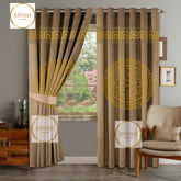 2 Pieces Luxury Velvet Curtain Panels with 2 belts-Camel/Gold 012
